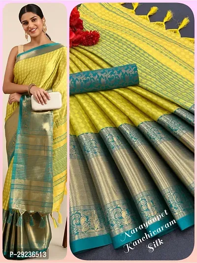 Stylish Cotton Silk Green Saree with Blouse piece For Women-thumb0