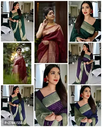 Sttylish Women Banarasi Silk Saree with Blouse Piece-thumb2