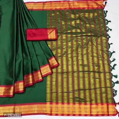 Stylish Cotton Silk Green Saree with Blouse piece For Women-thumb2