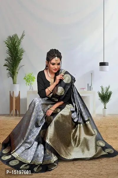 Elegant Grey Art Silk Jacquard Women Saree with Blouse Piece-thumb3