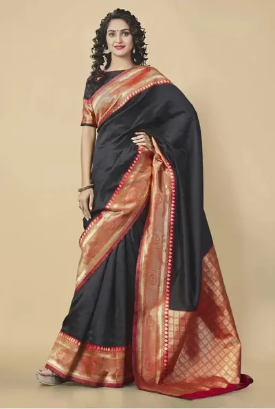 MORE N MORE TRENDZ Women's Lichi Silk Saree with Unstitched Blouse Piece
