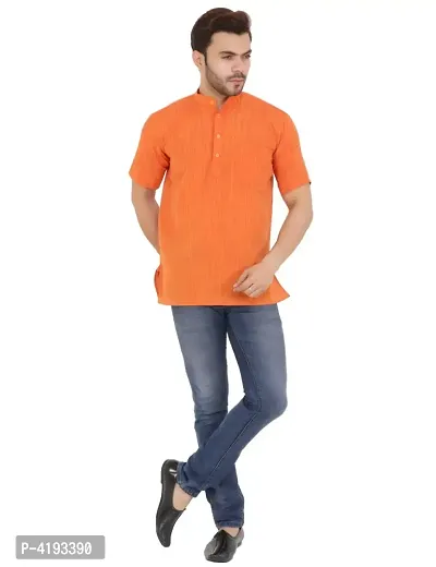 Stylish Cotton Orange Solid Kurta For Men-thumb0