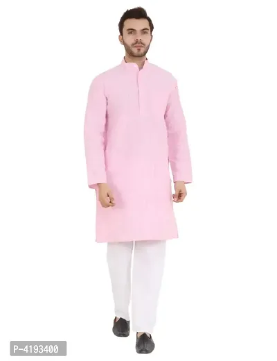 Stylish Cotton Pink Solid Kurta For Men