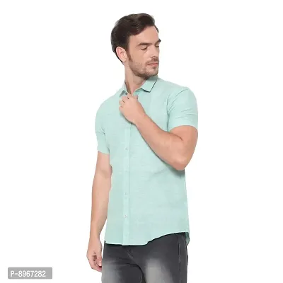 Latest Chikan Men's Cotton Textured Half Sleeves Shirt, Green, 2XL-thumb2