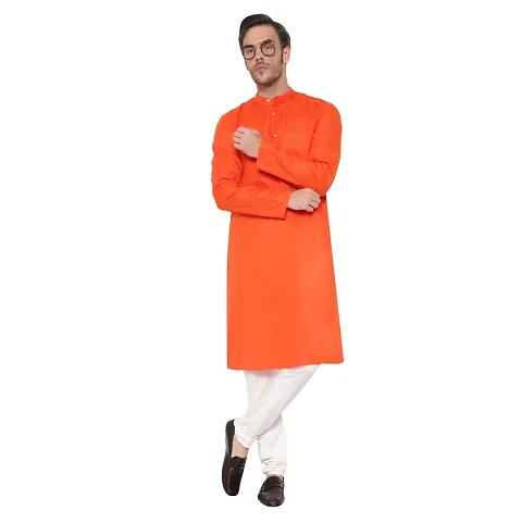 Latest Chikan Men's Cotton Solid Long Kurta Full Sleeves - Casual Ethnic Wear