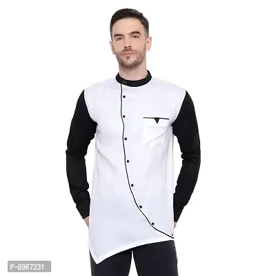 Latest Chikan Men's Cotton Slim Fit Paipin Design Contrast Sleeves Shirt - Casual Wear(LC_A-2_Caprure-W-38) White-thumb0