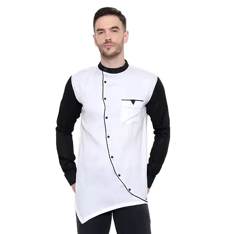 Latest Chikan Men's Slim Fit Paipin Design Contrast Sleeves Shirt - Casual Wear(LC_A-2_Caprure-W-38)