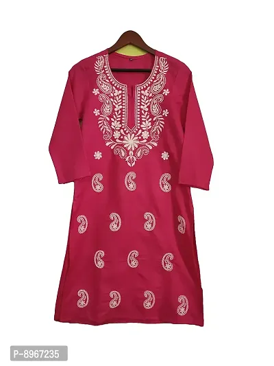 Latest Chikan Women's Lucknowi Chikan Embroidered Regular Fit Cotton Kurti Kurta