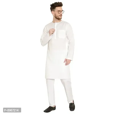 Latest Chikan Men's Cotton White Trendy Kurta Pajama Set-thumb0