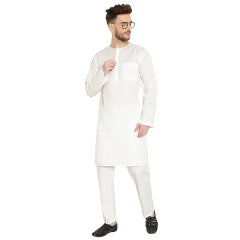 Latest Chikan Men's Cotton White Trendy Kurta Pajama Set