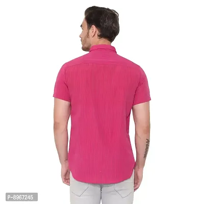 Latest Chikan Men's Cotton Striped Half Sleeves Shirt (Medium, Pink)-thumb4