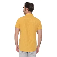 Latest Chikan Men's Cotton Striped Half Sleeves Shirt (Medium, Yellow)-thumb3