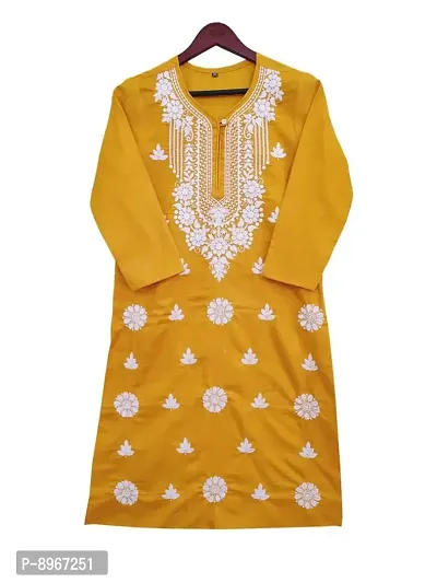 Latest Chikan Women's Lucknowi Chikan Embroidered Regular Fit Cotton Kurti Kurta-thumb0