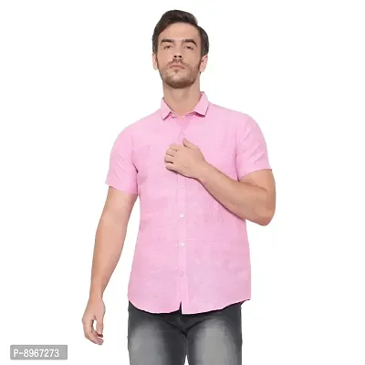 Latest Chikan Men's Cotton Textured Half Sleeves Shirt, Pink, 2XL