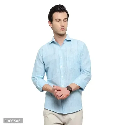 Latest Chikan Men's Textured Regular Fit Full Sleeve Cotton Casual/Formal Shirt (X-Large, Light Blue)-thumb0