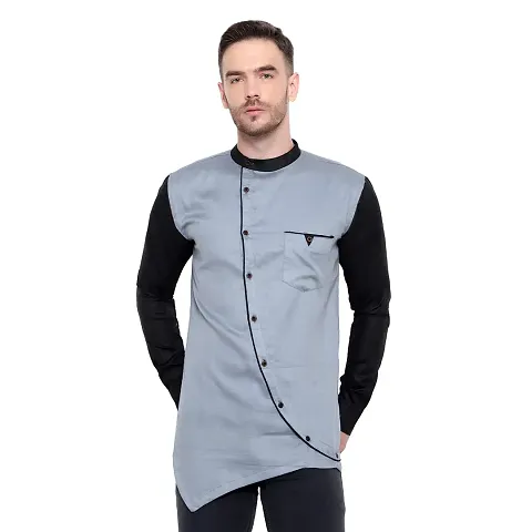 Latest Chikan Men's Cotton Slim Fit Paipin Design Contrast Sleeves Shirt - Casual Wear