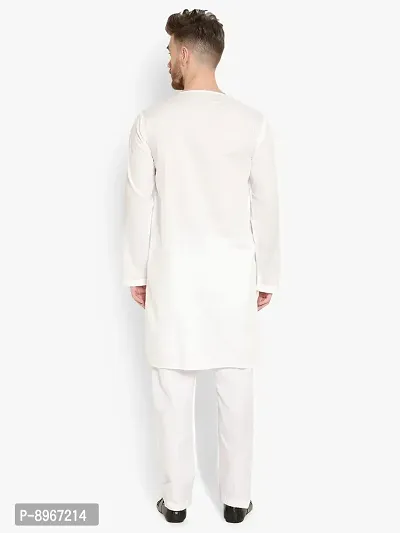 Latest Chikan Men's Cotton White Trendy Kurta Pajama Set-thumb5