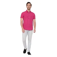 Latest Chikan Men's Cotton Striped Half Sleeves Shirt (Medium, Pink)-thumb2