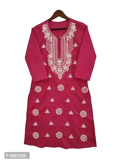 Latest Chikan Women's Lucknowi Chikan Embroidered Regular Fit Cotton Kurti Kurta