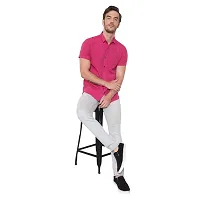 Latest Chikan Men's Cotton Striped Half Sleeves Shirt (Medium, Pink)-thumb1