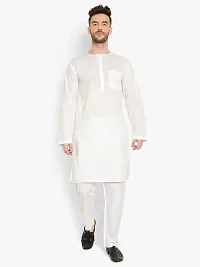 Latest Chikan Men's Cotton White Trendy Kurta Pajama Set-thumb1