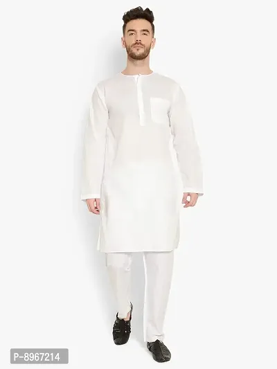 Latest Chikan Men's Cotton White Trendy Kurta Pajama Set-thumb2