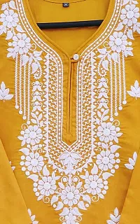 Latest Chikan Women's Lucknowi Chikan Embroidered Regular Fit Cotton Kurti Kurta-thumb1