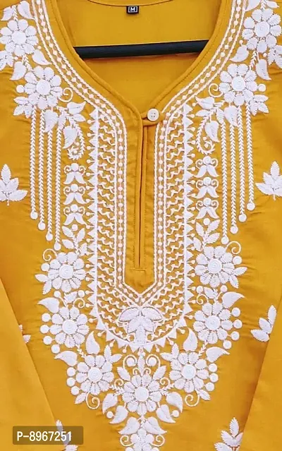 Latest Chikan Women's Lucknowi Chikan Embroidered Regular Fit Cotton Kurti Kurta-thumb2