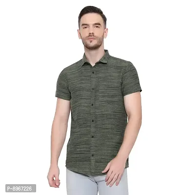 Latest Chikan Men's Cotton Self Design Half Sleeves Shirt LC_A_HS-DK-GR-36 Green