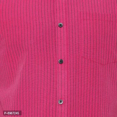 Latest Chikan Men's Cotton Striped Half Sleeves Shirt (Medium, Pink)-thumb5