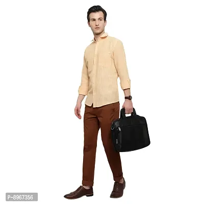Latest Chikan Men's Textured Regular Fit Full Sleeve Cotton Casual/Formal Shirt (XX-Large, Light Yellow)