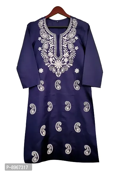 Latest Chikan Women's Lucknowi Chikan Embroidered Regular Fit Cotton Kurti Kurta