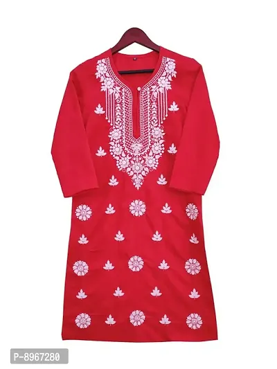 Latest Chikan Women's Lucknowi Chikan Embroidered Regular Fit Cotton Kurti Kurta