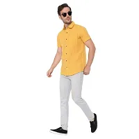 Latest Chikan Men's Cotton Striped Half Sleeves Shirt (Medium, Yellow)-thumb1