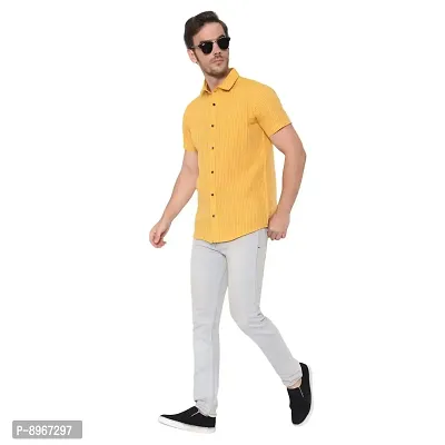 Latest Chikan Men's Cotton Striped Half Sleeves Shirt (Medium, Yellow)-thumb2