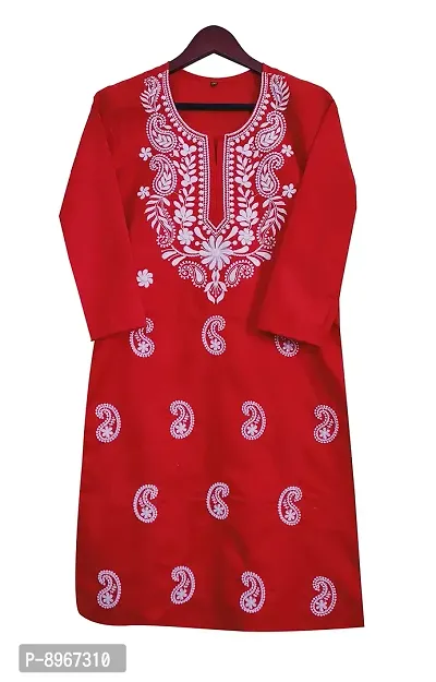 Latest Chikan Women's Lucknowi Chikan Embroidered Regular Fit Cotton Kurti Kurta