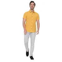 Latest Chikan Men's Cotton Striped Half Sleeves Shirt (Medium, Yellow)-thumb2