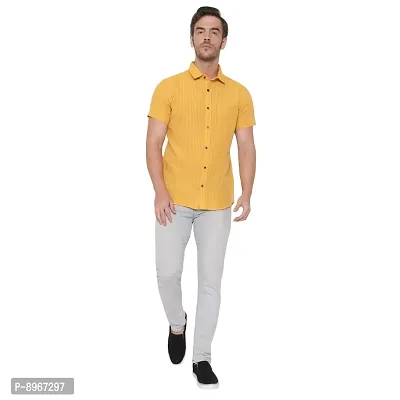 Latest Chikan Men's Cotton Striped Half Sleeves Shirt (Medium, Yellow)-thumb3