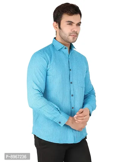 Latest Chikan Men's Striped Regular Fit Full Sleeve Cotton Formal Shirt-thumb3