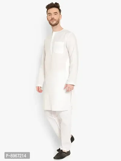 Latest Chikan Men's Cotton White Trendy Kurta Pajama Set-thumb3