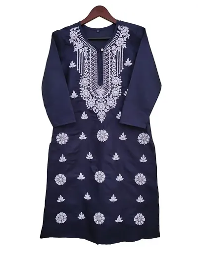 Latest Chikan Women's Lucknowi Chikan Embroidered Regular Fit Kurti Kurta