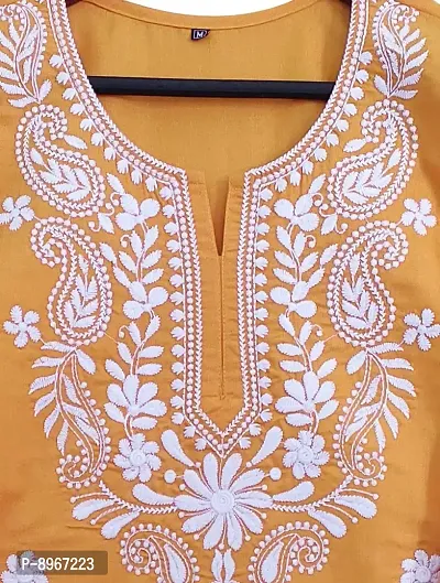 Latest Chikan Women's Lucknowi Chikan Embroidered Regular Fit Cotton Kurti Kurta-thumb2