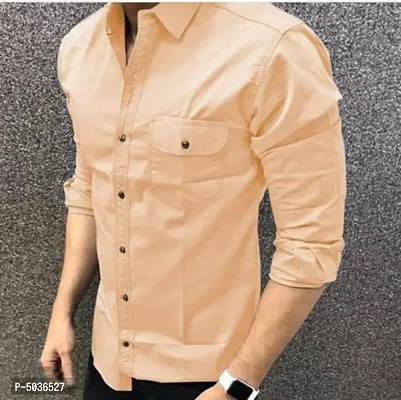 Elegant Peach Cotton Solid Long Sleeves Casual Shirts For Men