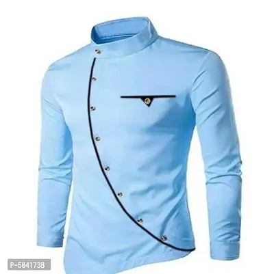 Men's Blue Cotton Solid Long Sleeves Shirt