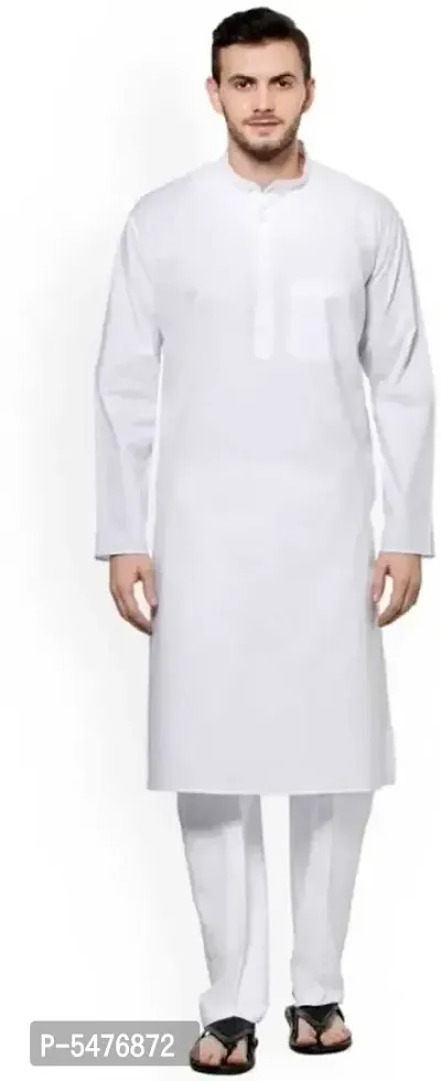 Stylish White Pure Cotton Kurta Pyjama Set For Men-thumb0