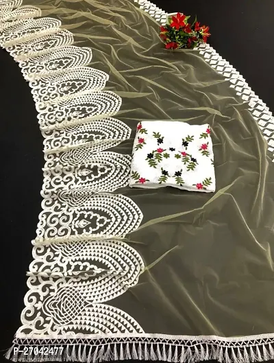 Classic Net Saree with Blouse piece-thumb0