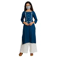 Purvi Women's Rayon Emberoidered Kurta And Zari Work Palazzo Set (BLUE-2XL)-thumb2