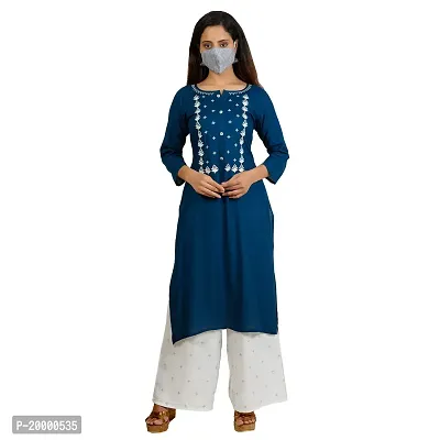 Purvi Women's Rayon Emberoidered Kurta And Zari Work Palazzo Set (BLUE-2XL)-thumb3