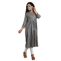 Purvi Women's Rayon Zari Emberoidered Flare Kurta with Hand Work And Tassles (GREY, 2XL)-thumb1