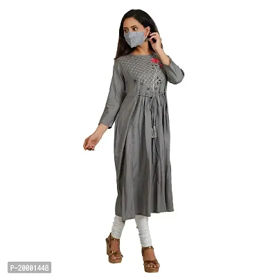 Purvi Women's Rayon Zari Emberoidered Flare Kurta with Hand Work And Tassles (GREY, 2XL)-thumb2